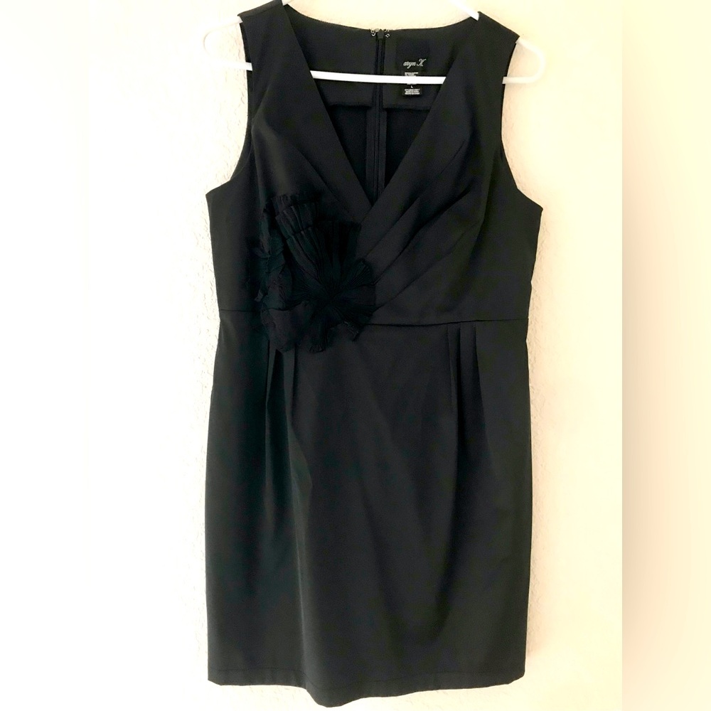 Anthropology Aryn K Black Shift Ruffle Bow Dress Large Sleeveless, Goth-core